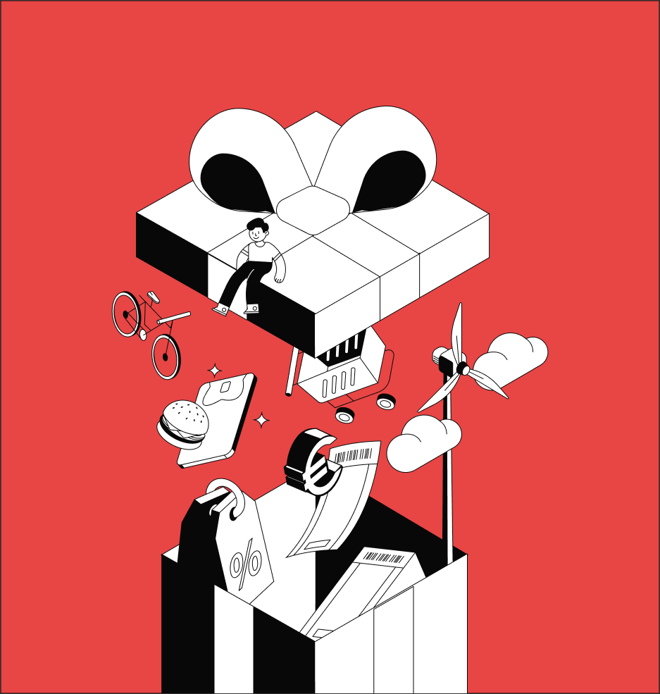 Focused red Glady illustration composition
