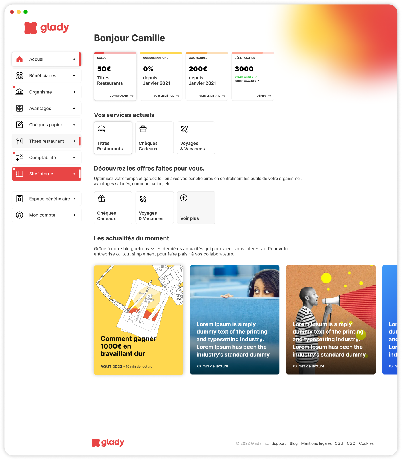Glady manager dashboard