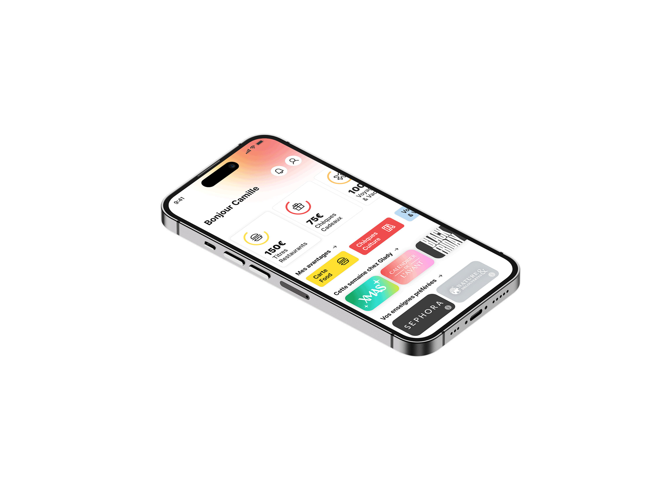 Glady mobile application screens